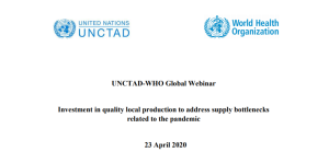 Meeting report: UNCTAD-WHO Global Webinar on Invest in Quality Local Production